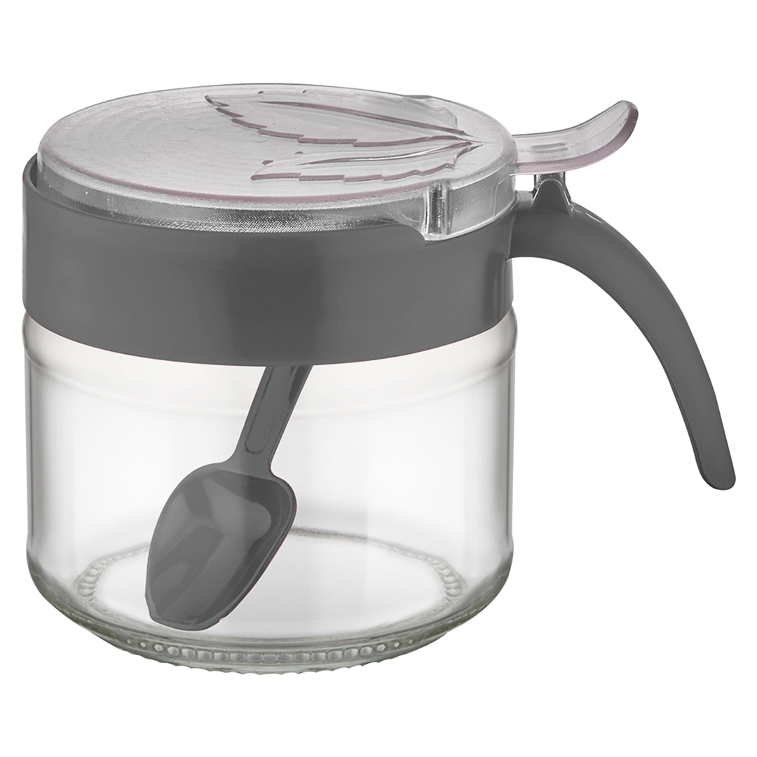 Imagem ilustrativa para Açucareiro em vidro com tampa e colher em plastico 300ml cor cinza