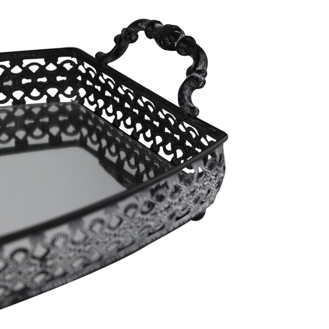 Fotografia para o produto Bandeja retangular em ferro com espelho e alça L39,5xP27xA9cm cor prata