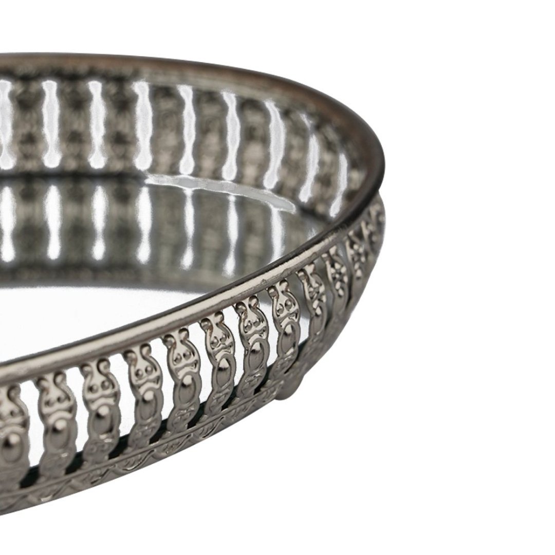 Fotografia para o produto Bandeja oval em ferro com espelho L24,5xP15xA4cm cor prata