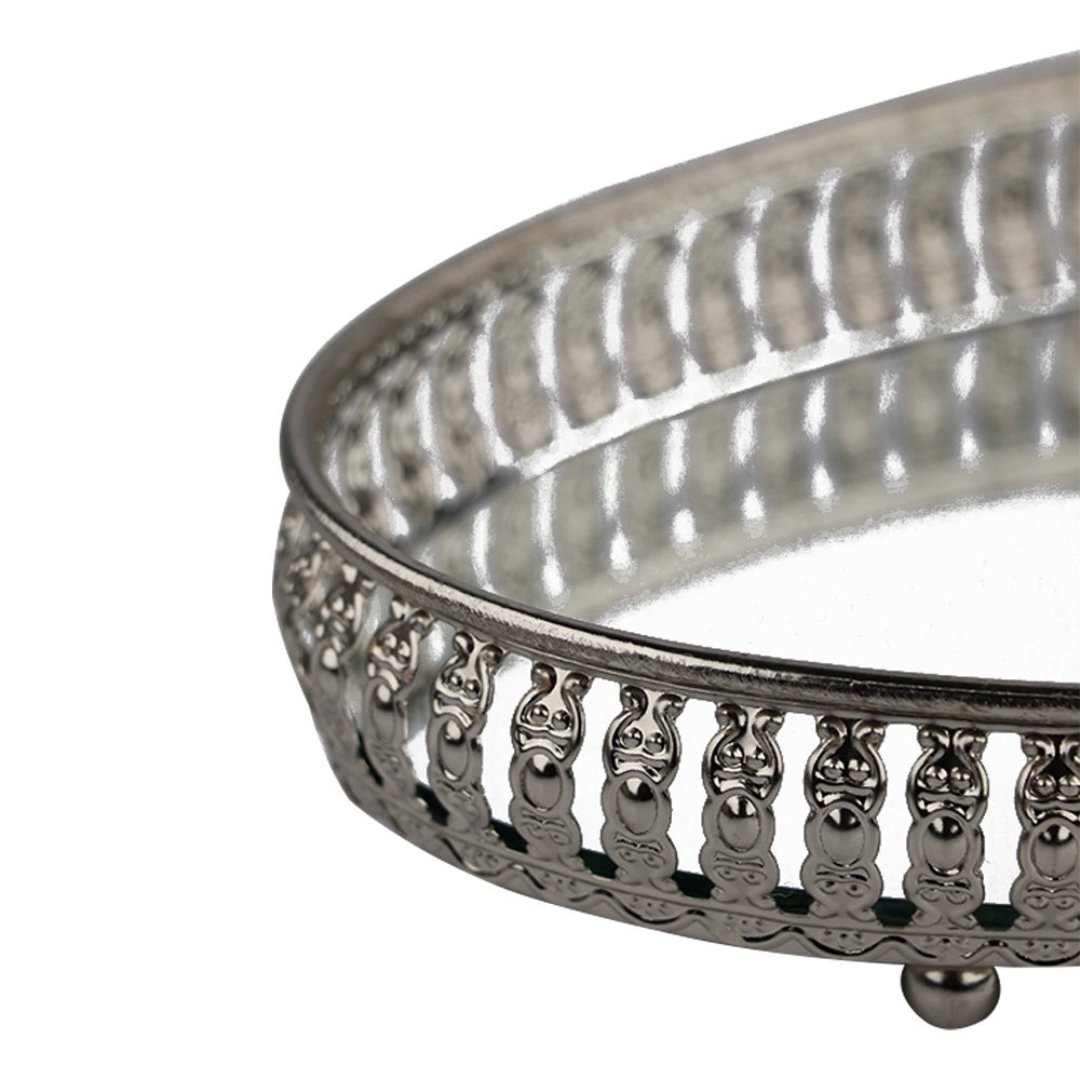 Fotografia para o produto Bandeja oval em ferro com espelho L24,5xP15xA4cm cor prata