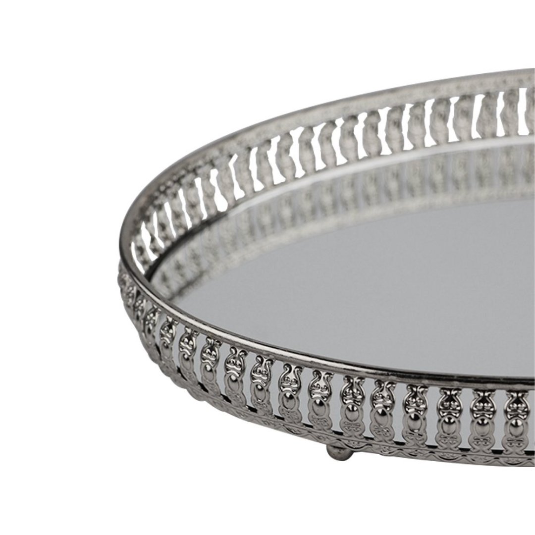 Fotografia para o produto Bandeja oval em ferro com espelho L32xP22,5xA4cm cor prata