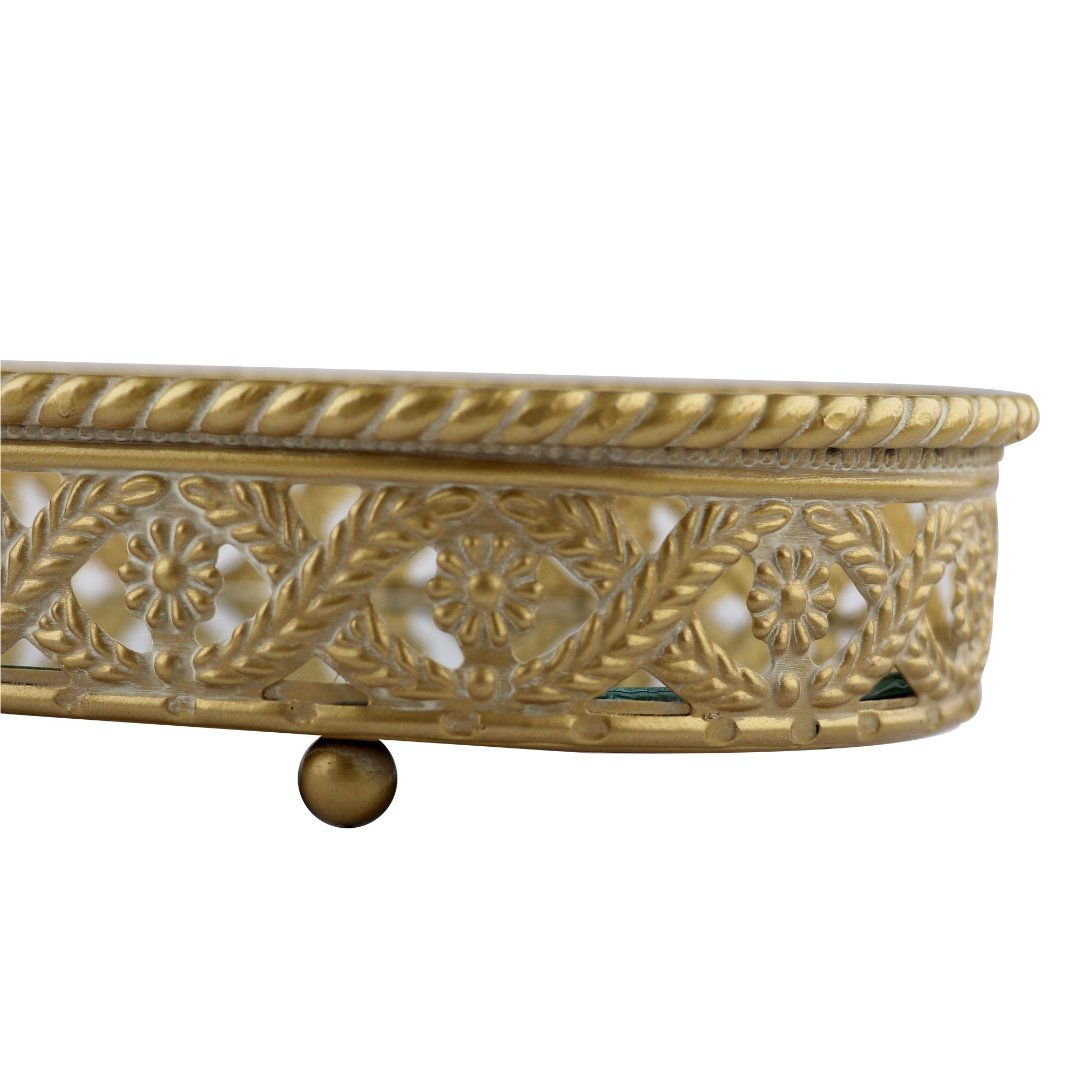 Fotografia para o produto Bandeja oval Romani em ferro com espelho L28xP13xA5cm cor dourada