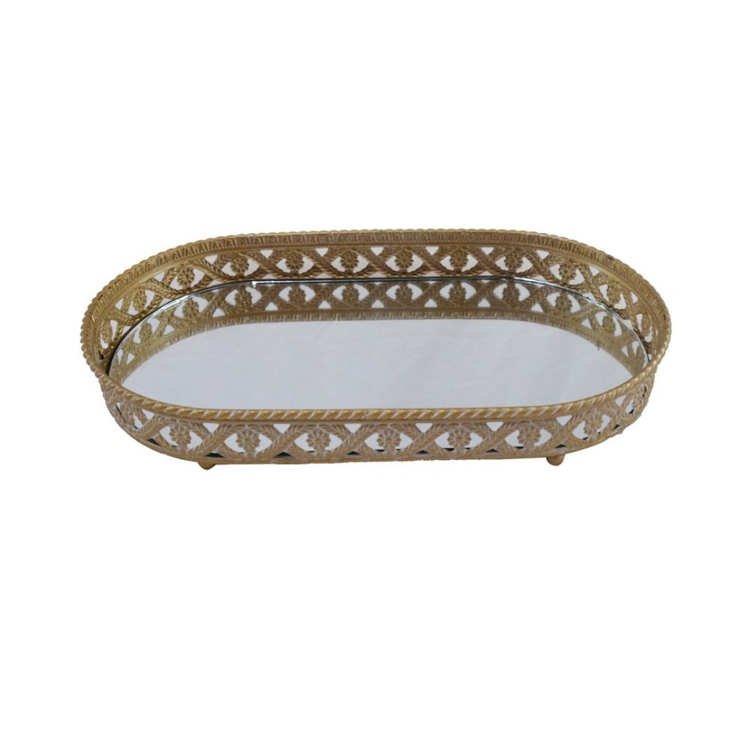 Fotografia para o produto Bandeja oval Romani em ferro com espelho L32xP17xA5cm cor dourada