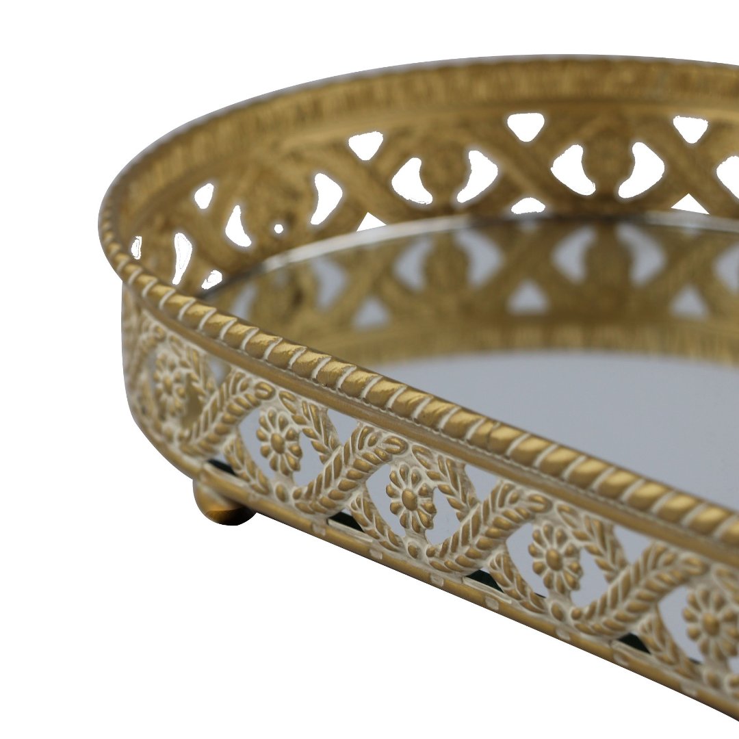 Fotografia para o produto Bandeja oval Romani em ferro com espelho L32xP17xA5cm cor dourada