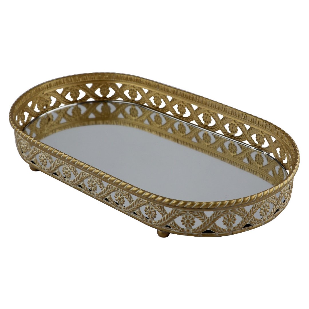 Fotografia para o produto Bandeja oval Romani em ferro com espelho L32xP17xA5cm cor dourada