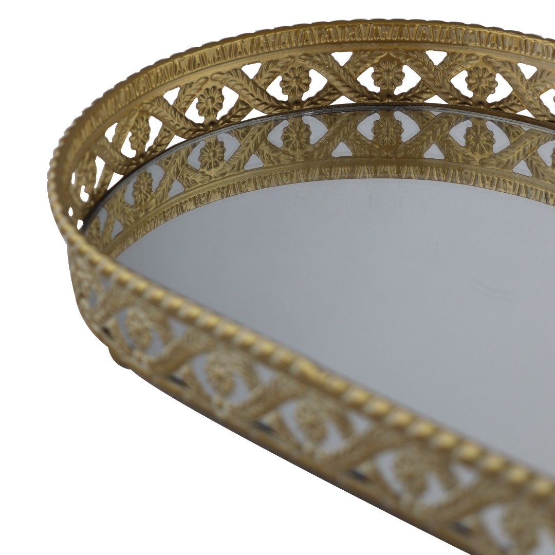 Fotografia para o produto Bandeja oval Romani em ferro com espelho L36xP21xA5cm cor dourada