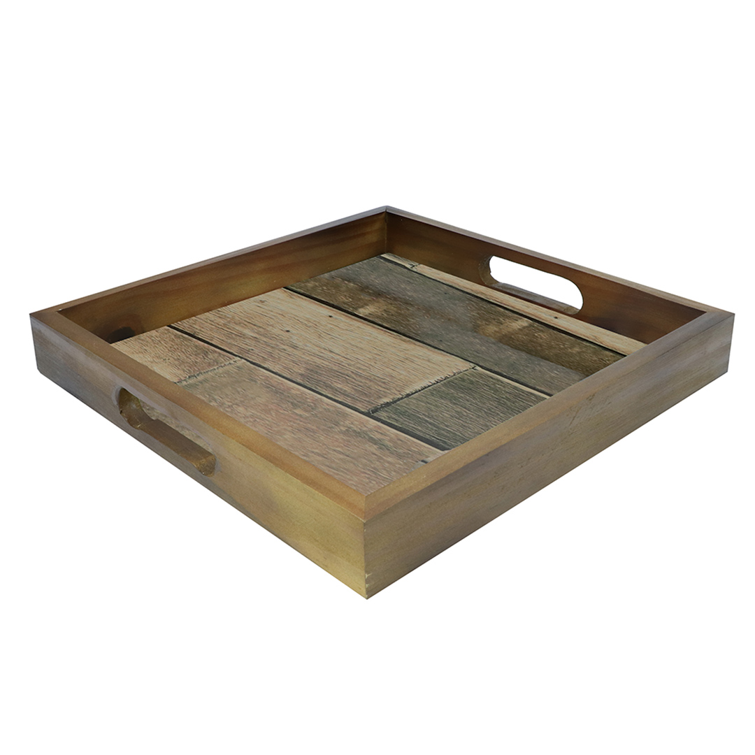 Imagem ilustrativa para Bandeja quadrada de madeira com alça L35xP35xA5cm cor marrom