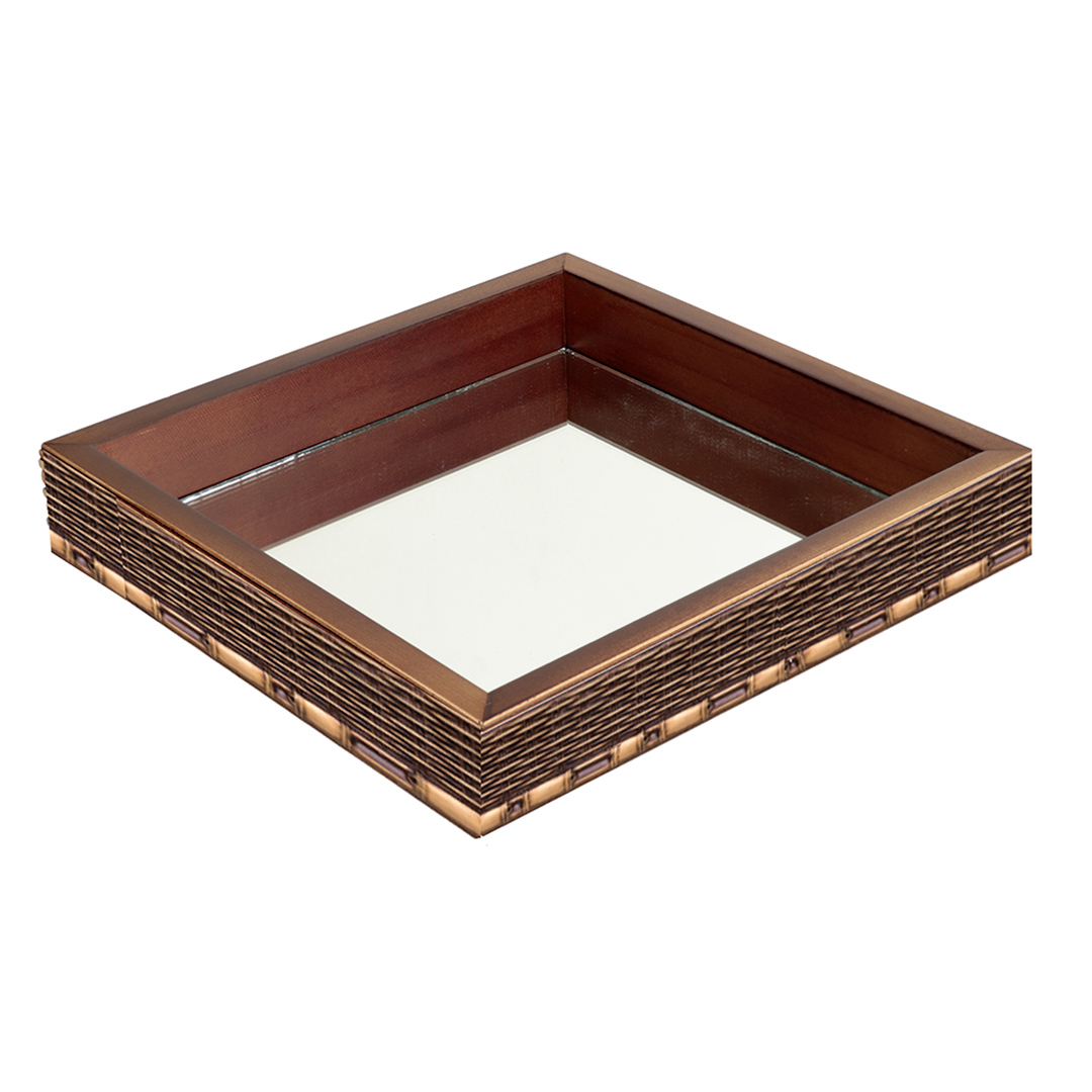 Imagem ilustrativa para Bandeja quadrada de madeira com espelho L27xP27xA5cm cor marrom