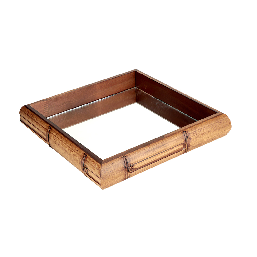Imagem ilustrativa para Bandeja quadrada de madeira com espelho L27xP27xA5cm cor marrom