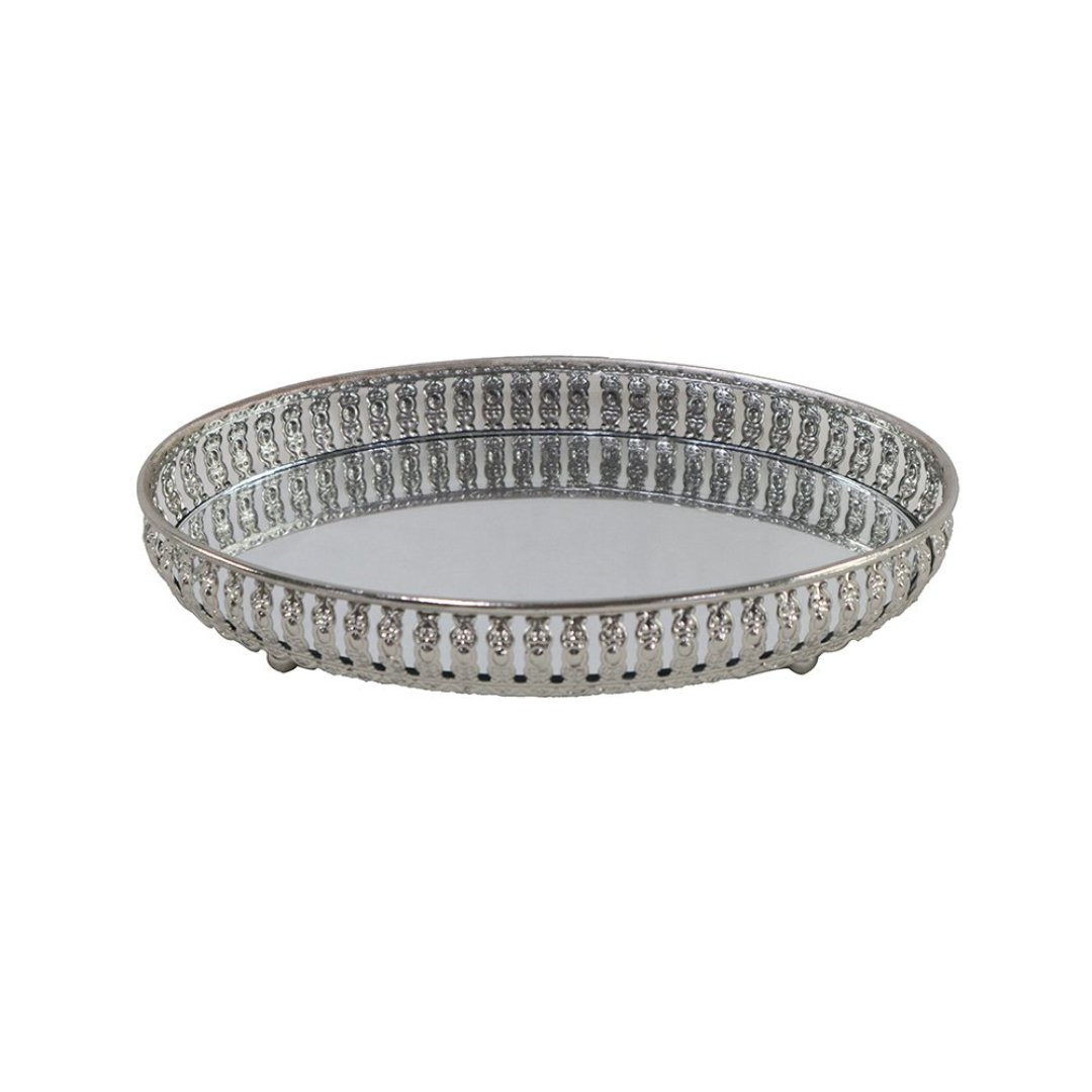 Imagem ilustrativa para Bandeja oval em ferro com espelho L24,5xP15xA4cm cor prata