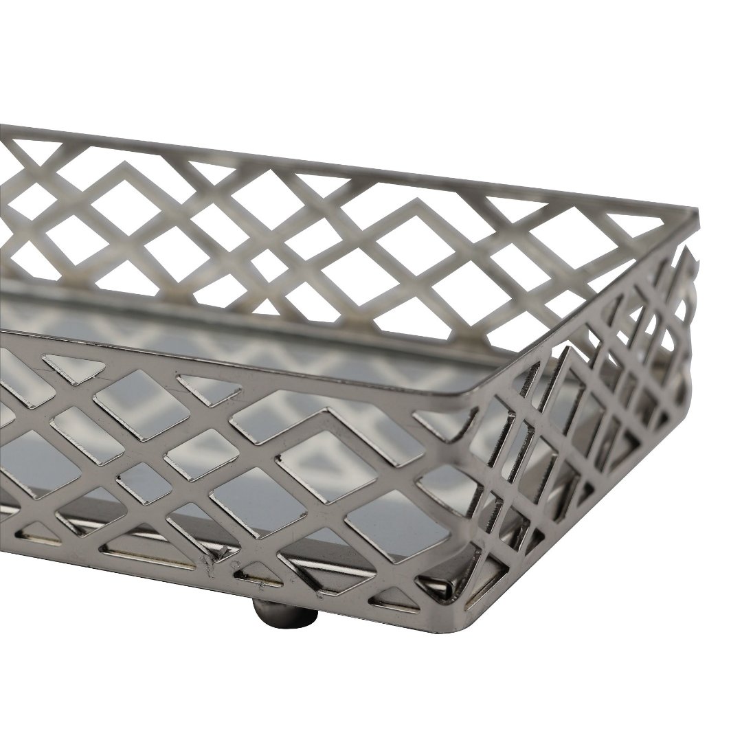 Fotografia para o produto Bandeja retangular Art Deco em ferro com espelho L26xP12xA6cm cor prata