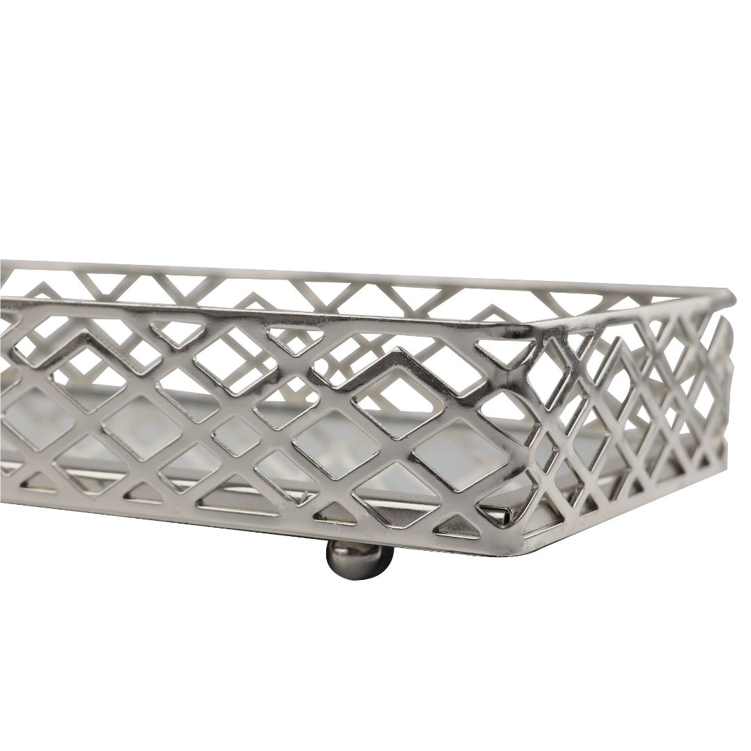 Fotografia para o produto Bandeja retangular Art Deco em ferro com espelho L26xP12xA6cm cor prata