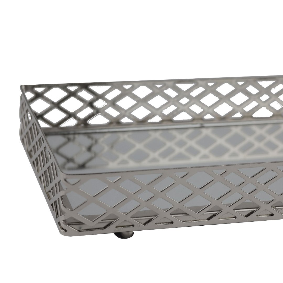 Fotografia para o produto Bandeja retangular Art Deco em ferro com espelho L30xP16xA6cm cor prata