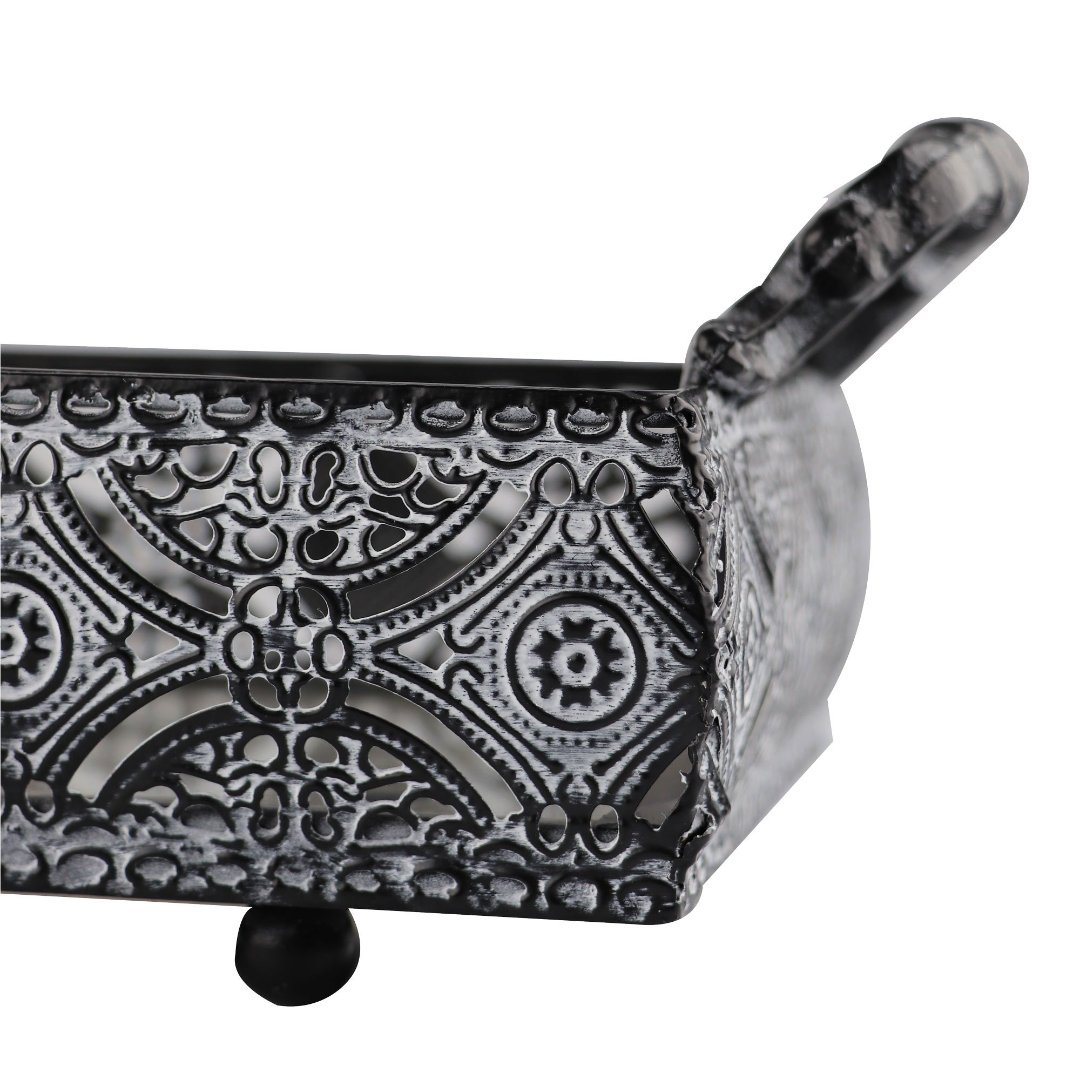 Fotografia para o produto Bandeja retangular Bakir em ferro com espelho e alça L29xP15xA10cm cor prata