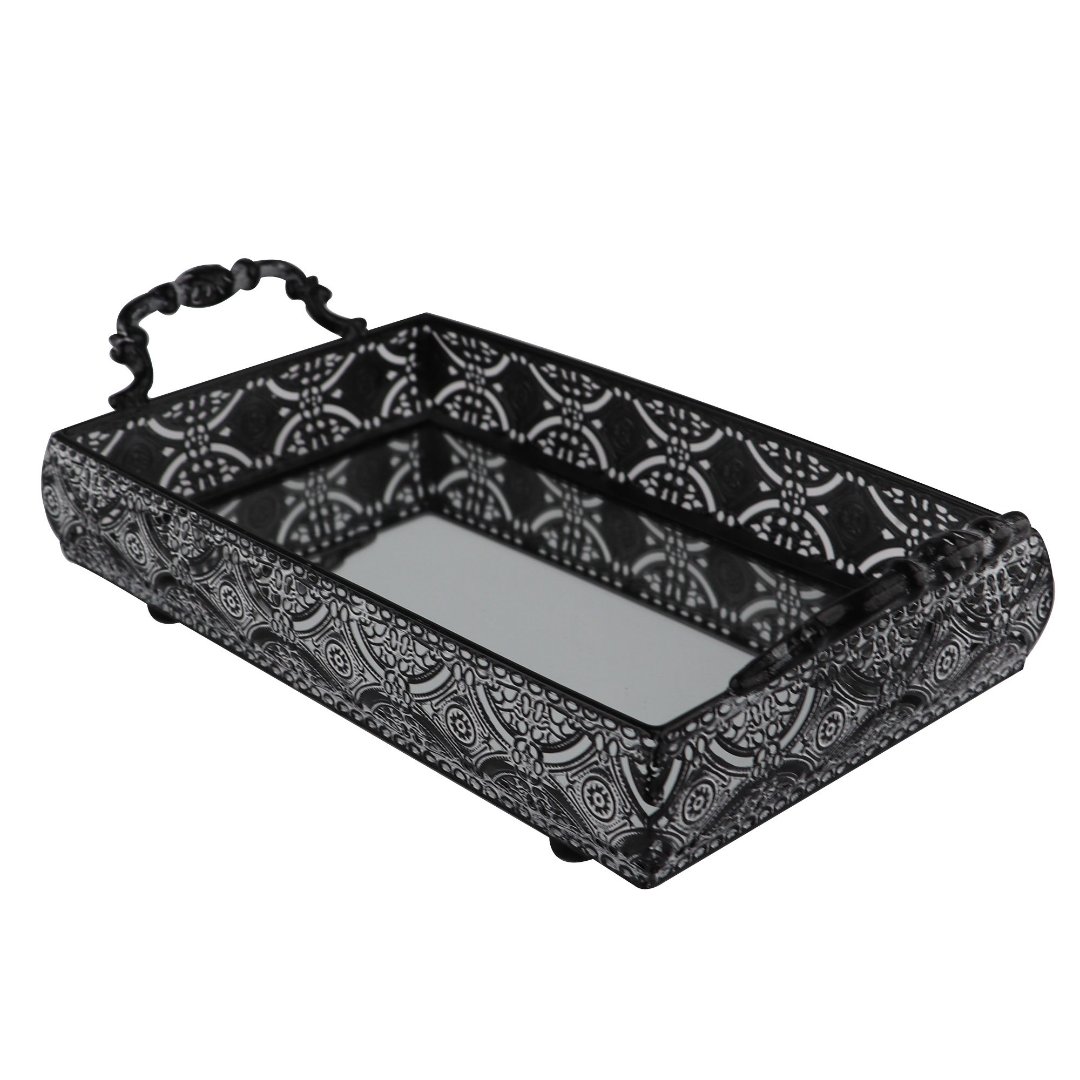 Fotografia para o produto Bandeja retangular Bakir em ferro com espelho e alça L35xP19xA10cm cor prata