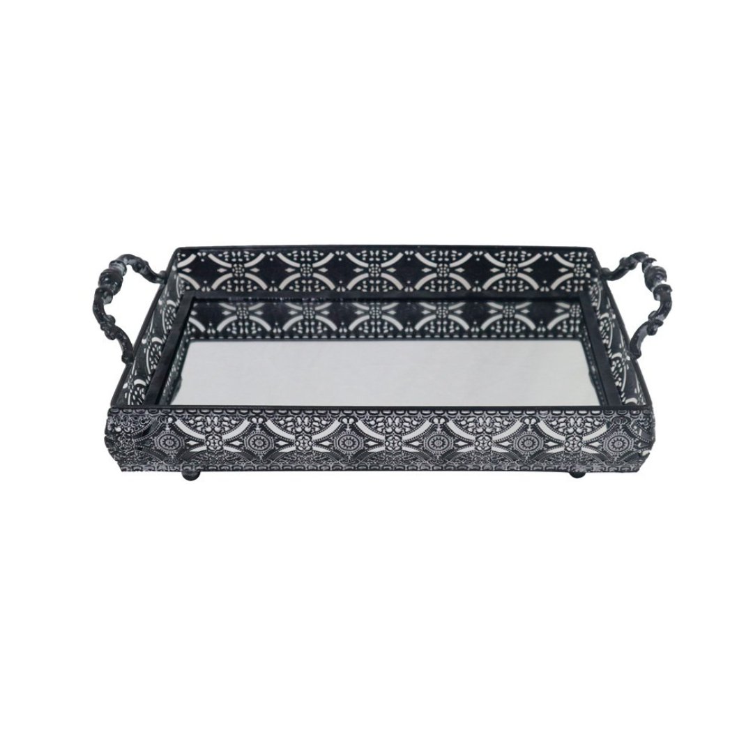 Imagem ilustrativa para Bandeja retangular em ferro com espelho e alça L39xP23xA10cm cor prata