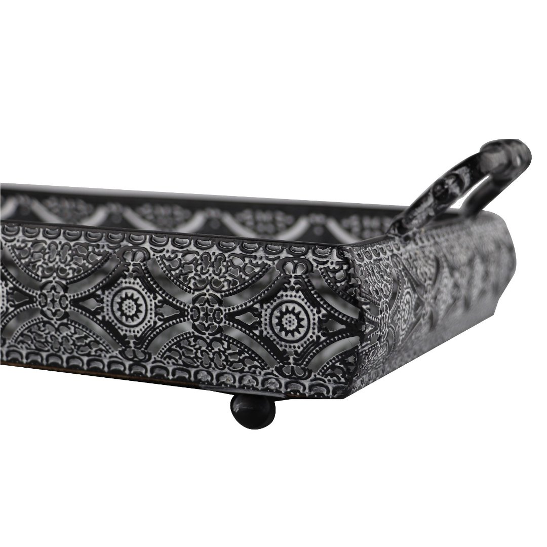 Fotografia para o produto Bandeja retangular Bakir em ferro com espelho e alça L39xP23xA10cm cor prata