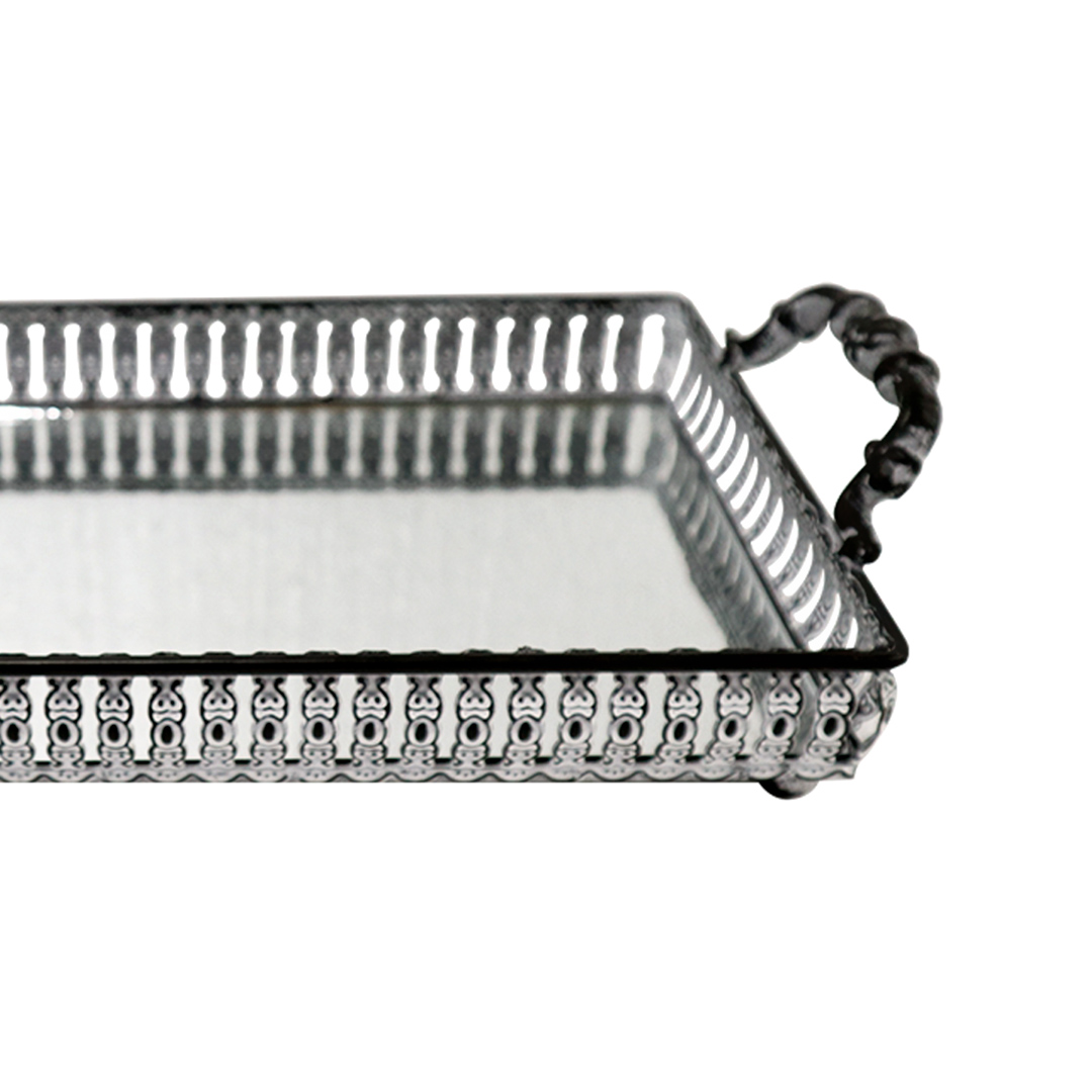 Fotografia para o produto Bandeja retangular com espelho e alça em ferro L33xP16xA8cm