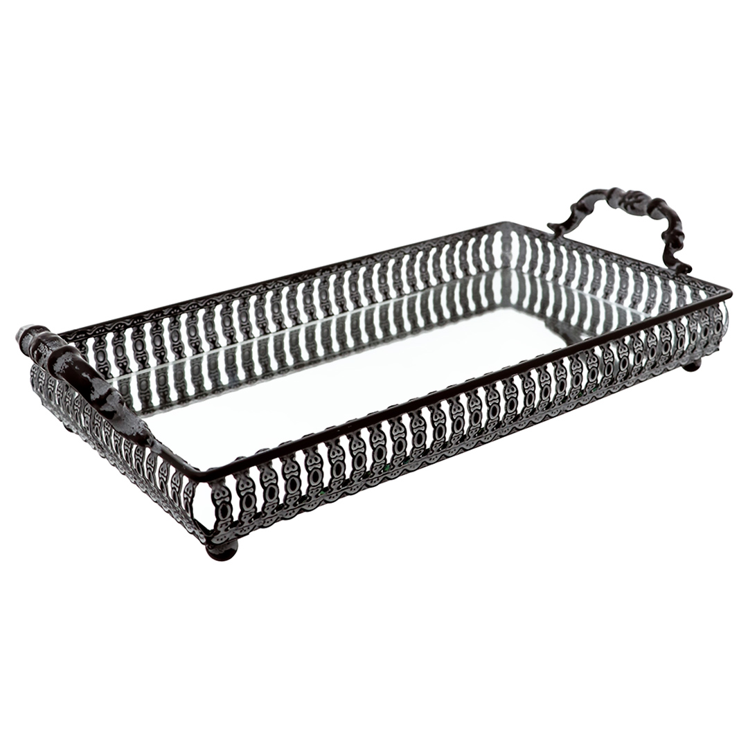 Fotografia para o produto Bandeja retangular com espelho e alça em ferro L38xP19xA8,5cm
