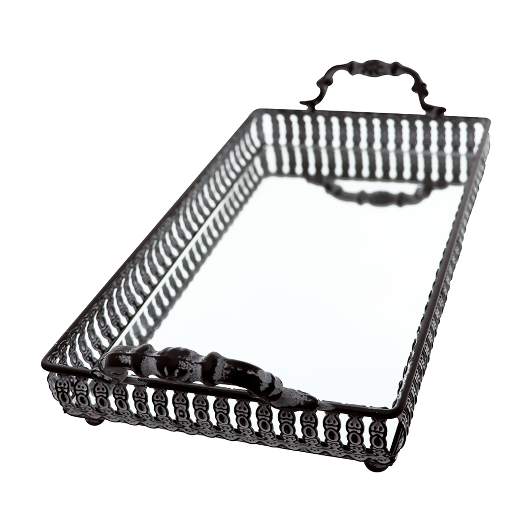 Fotografia para o produto Bandeja retangular com espelho e alça em ferro L38xP19xA8,5cm