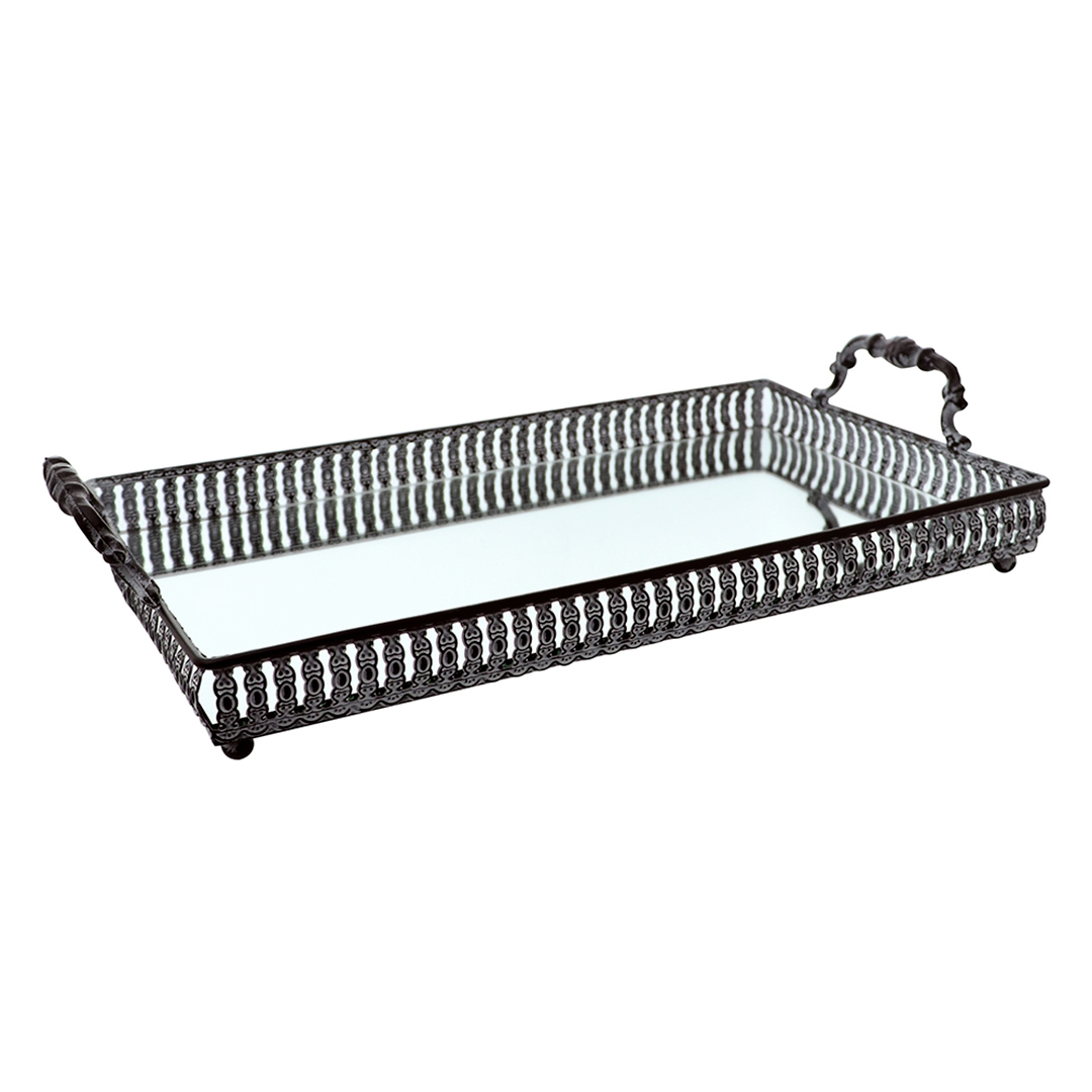 Fotografia para o produto Bandeja retangular com espelho e alça em ferro L41,5xP22xA8,5cm