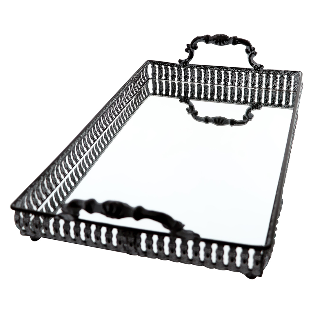 Fotografia para o produto Bandeja retangular com espelho e alça em ferro L41,5xP22xA8,5cm