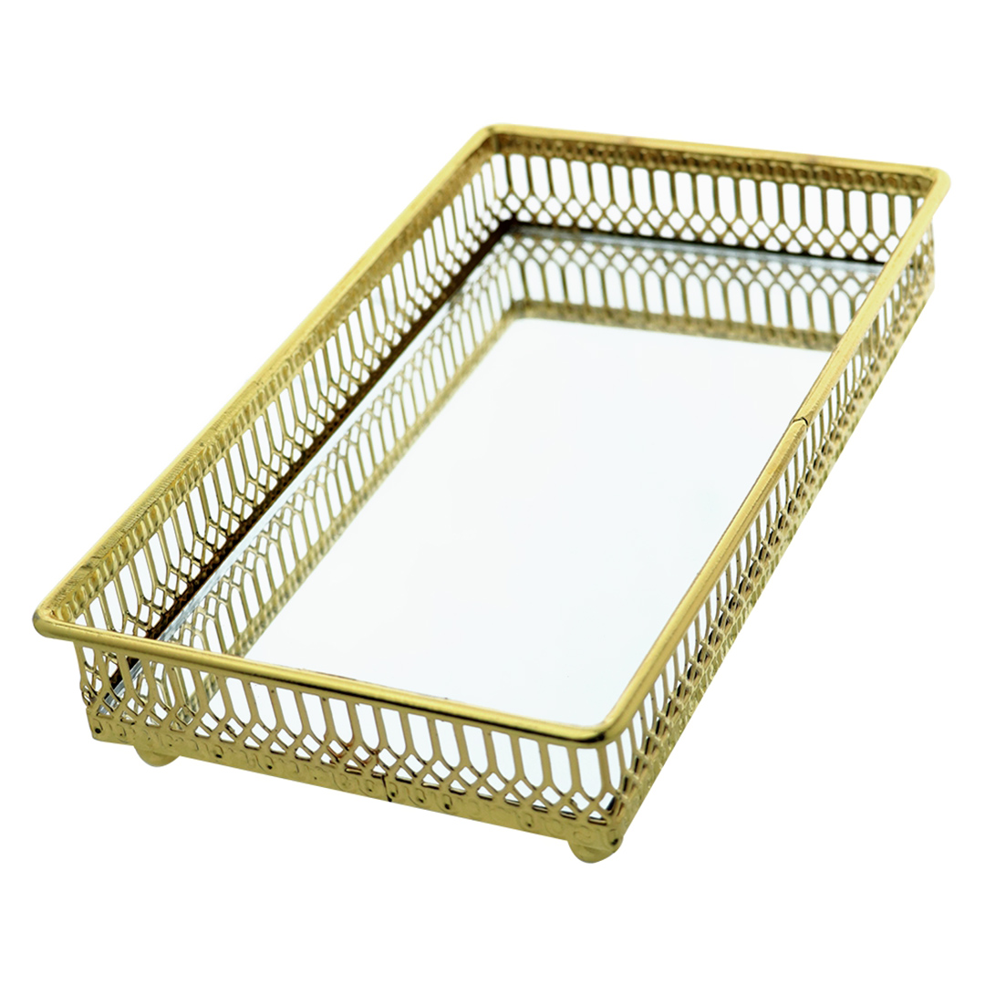 Fotografia para o produto Bandeja retangular com espelho em ferro L21xP12xA4,5cm