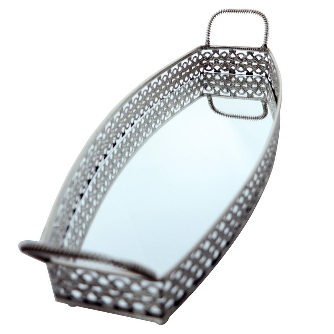 Fotografia para o produto Bandeja retangular com espelho em ferro L48,5xP17,5xA9,5cm cor prata