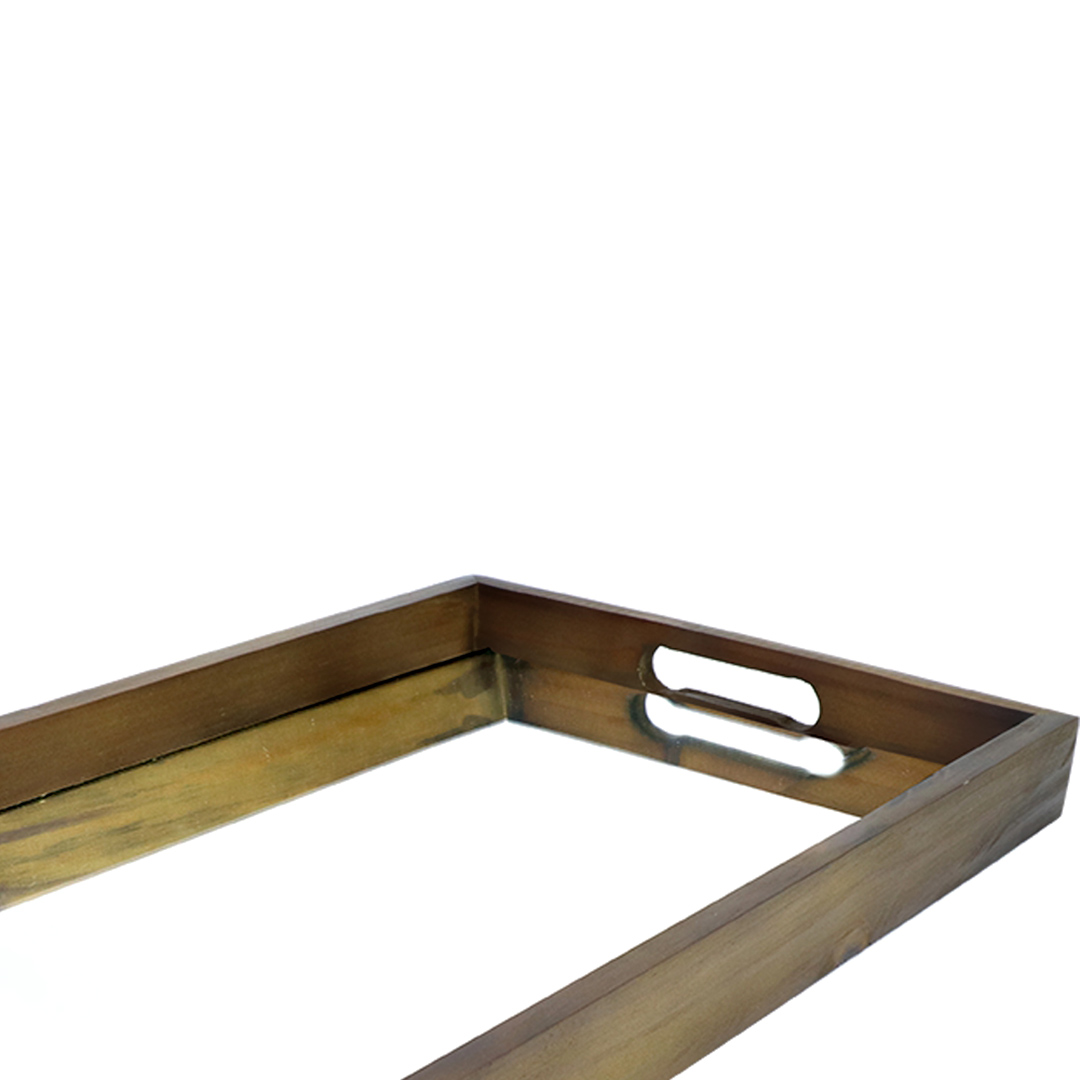 Fotografia para o produto Bandeja retangular de madeira com espelho e alça L46xP26xA5cm