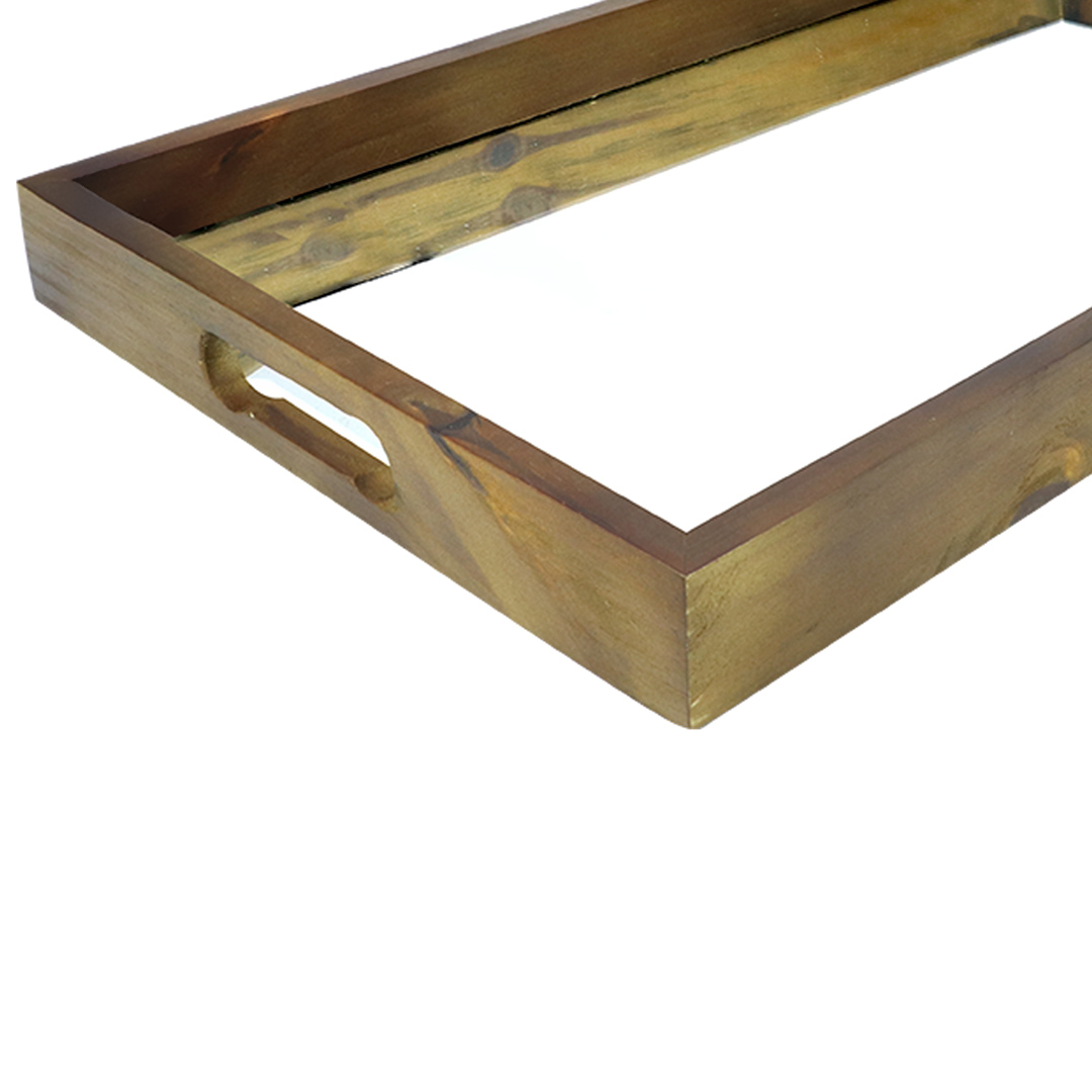 Fotografia para o produto Bandeja retangular de madeira com espelho e alça L46xP26xA5cm