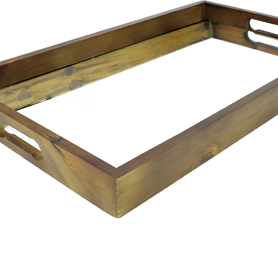 Fotografia para o produto Bandeja retangular de madeira com espelho e alça L46xP26xA5cm