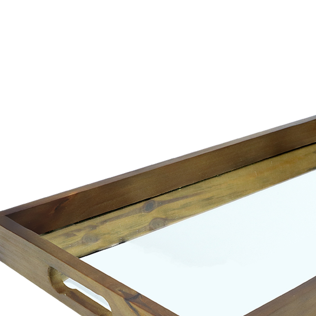 Fotografia para o produto Bandeja retangular de madeira com espelho e alça L60xP35xA5cm