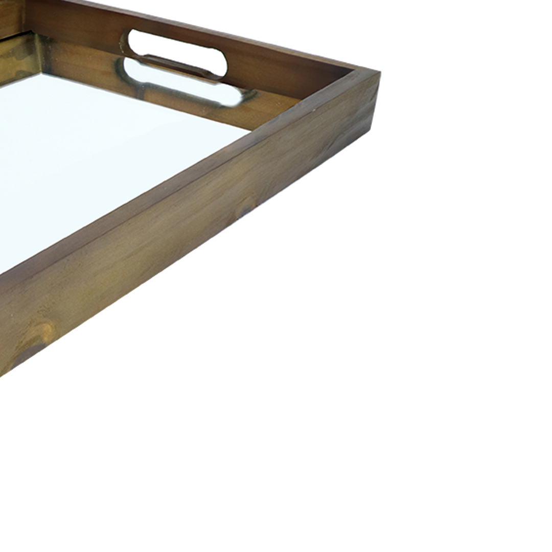 Fotografia para o produto Bandeja retangular de madeira com espelho e alça L60xP35xA5cm