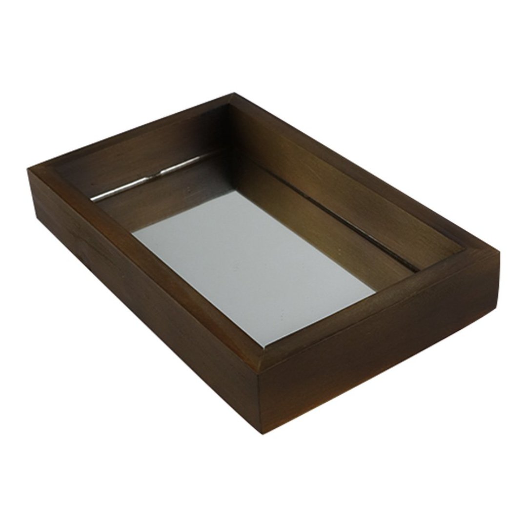 Fotografia para o produto Bandeja retangular de madeira com espelho L29xP18xA5cm cor marrom