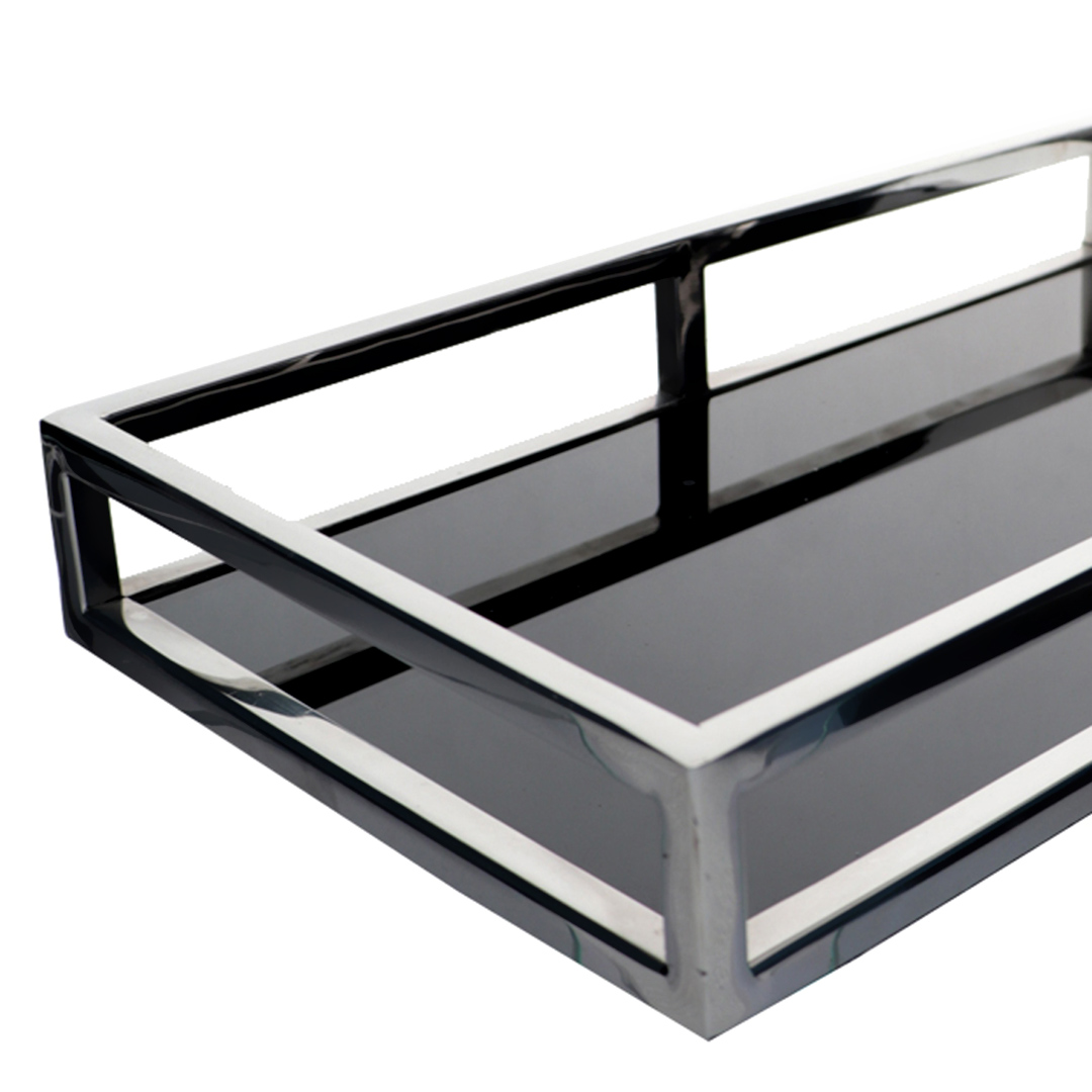 Fotografia para o produto Bandeja retangular em aço inox e vidro L35xP20xA5cm