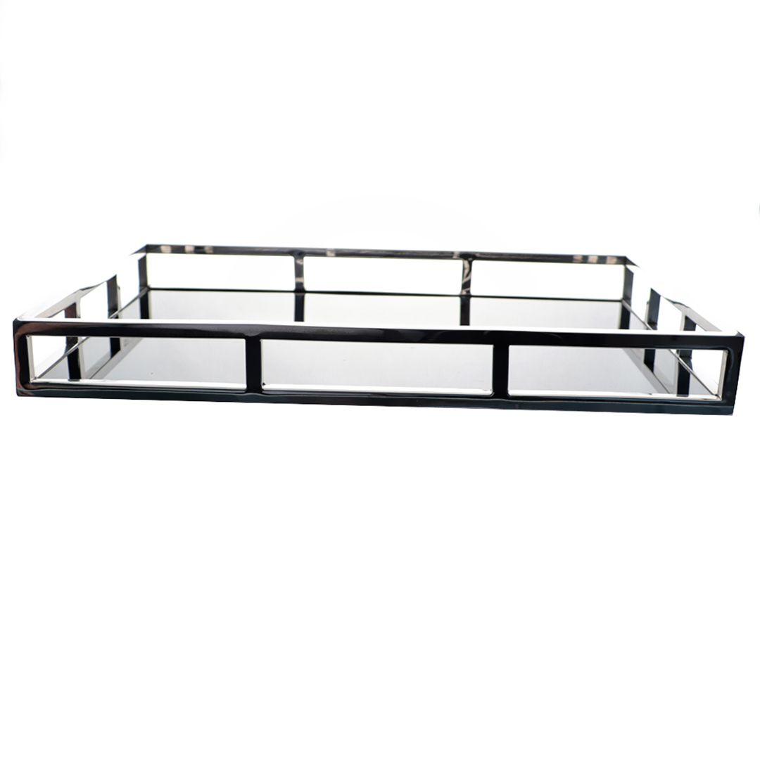 Imagem ilustrativa para Bandeja retangular em aço inox e vidro preto L46xP31xA5cm