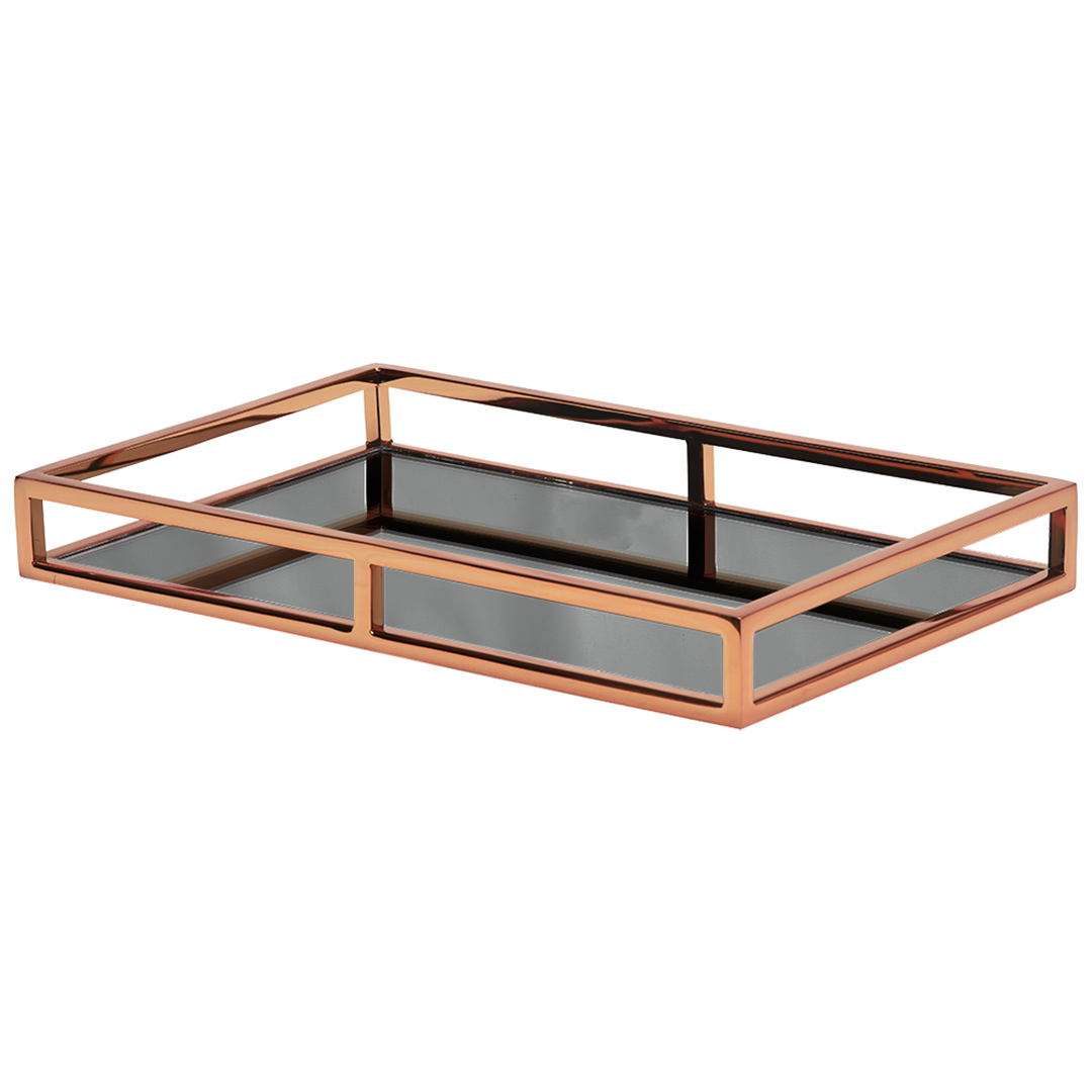 Fotografia para o produto Bandeja retangular em aço inox e vidro preto L41xP26xA5cm Fotografia para o produto Bandeja retangular em aço inox e vidro preto L41xP26xA5cm