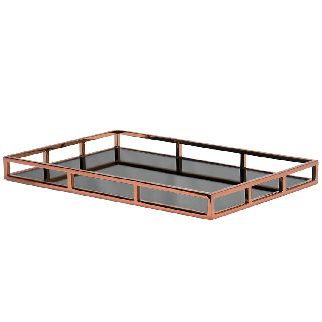 Fotografia para o produto Bandeja retangular em aço inox e vidro preto L56xP36xA5cm Fotografia para o produto Bandeja retangular em aço inox e vidro preto L56xP36xA5cm