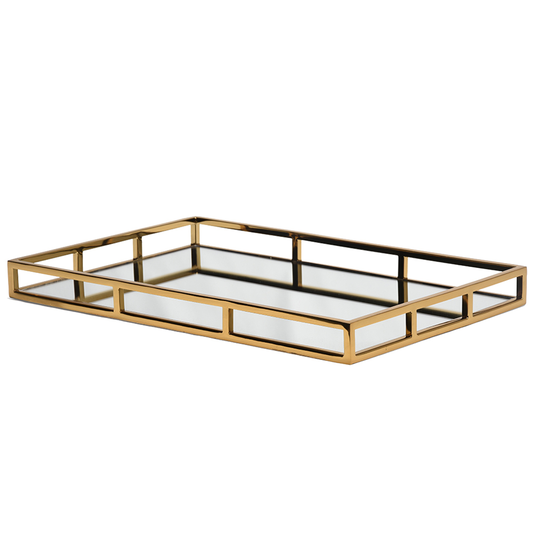 Fotografia para o produto Bandeja retangular em aço inox espelhada L56xP36xA5cm cor dourada Fotografia para o produto Bandeja retangular em aço inox espelhada L56xP36xA5cm cor dourada