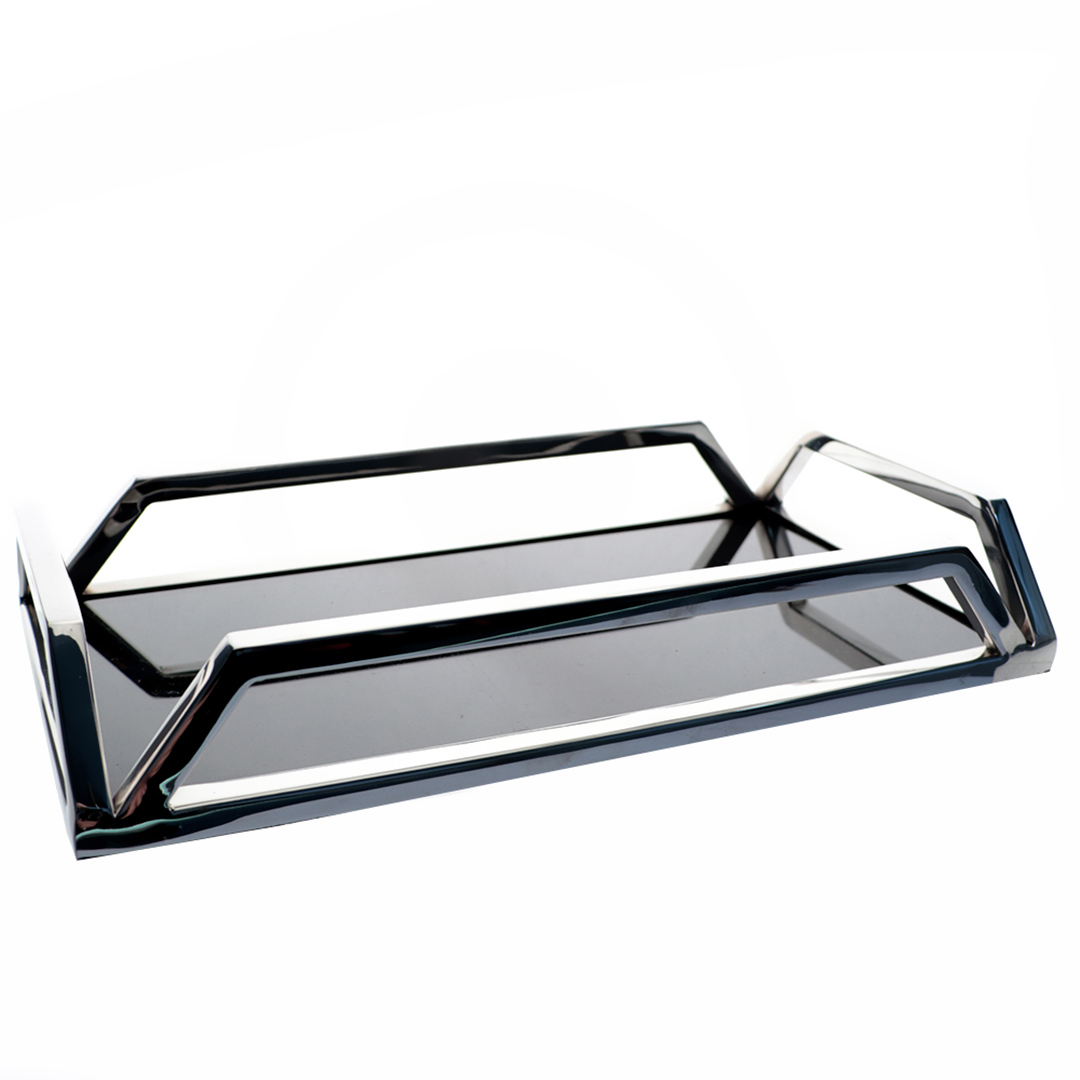 Imagem ilustrativa para Bandeja retangular em aço inox e vidro preto L30xP17xA5cm