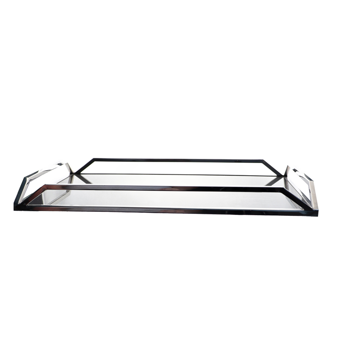 Imagem ilustrativa para Bandeja retangular em aço inox e vidro L56xP36xA6cm cor preta