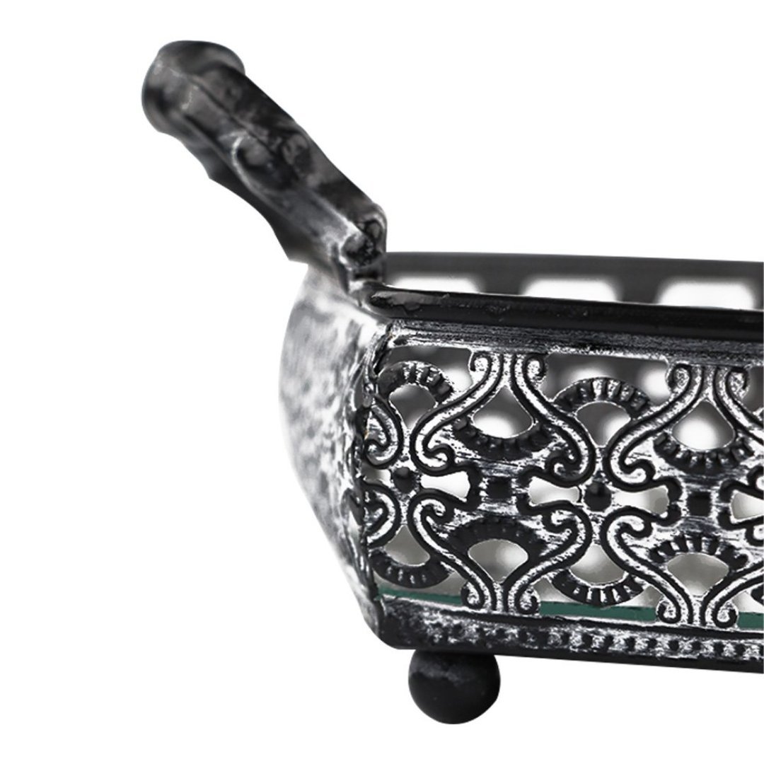 Fotografia para o produto Bandeja retangular em ferro com espelho e alça L30,5xP27,5xA9cm cor prata