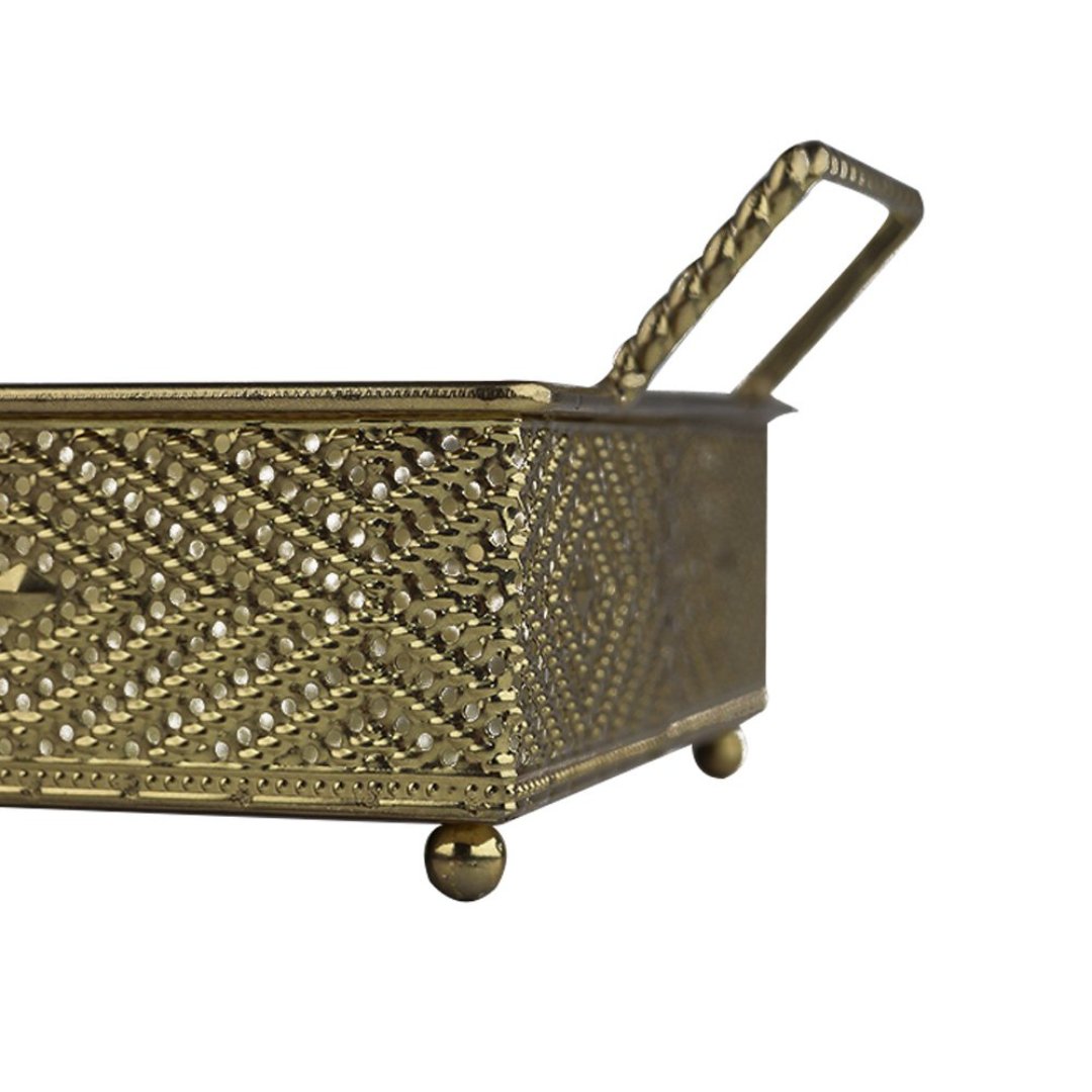 Fotografia para o produto Bandeja retangular em ferro com espelho e alça L35xP16xA9cm cor dourada