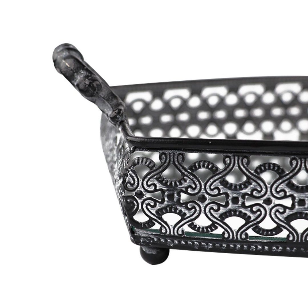 Fotografia para o produto Bandeja retangular em ferro com espelho e alça L35xP22,5xA9cm cor prata