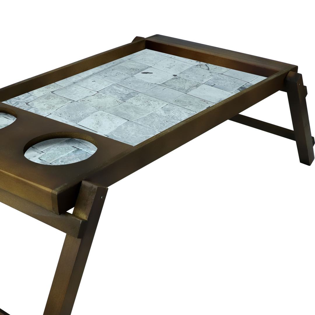 Fotografia para o produto Bandeja retangular em madeira com pé e porta copos L57xP35xA22cm