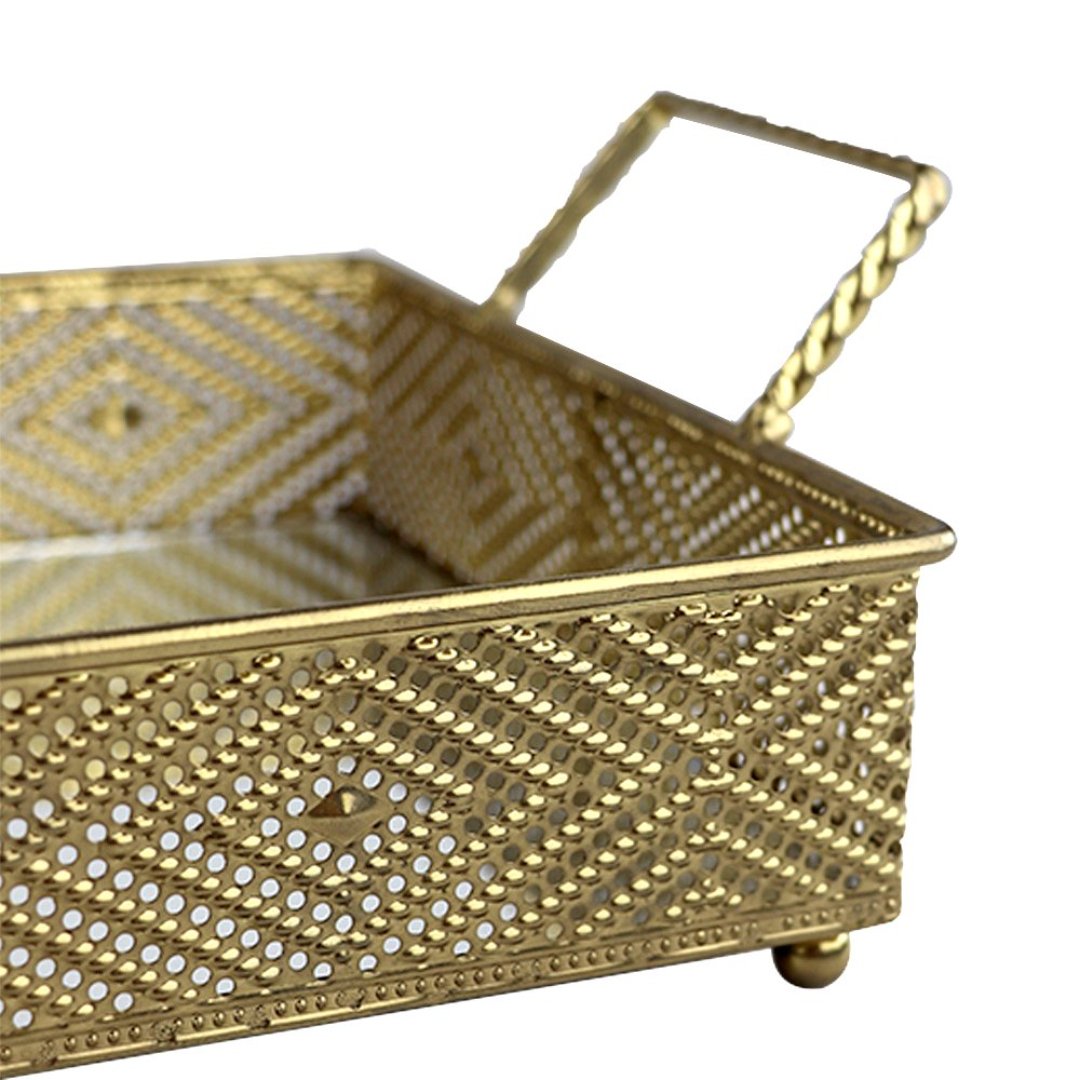 Fotografia para o produto Bandeja retangular Lubili em ferro com espelho e alça L39xP19,5xA9cm <br/>cor dourada