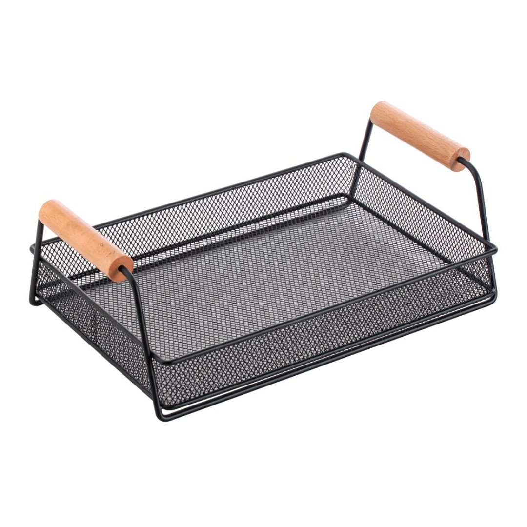 Imagem ilustrativa para Bandeja retangular em metal com cabo de madeira L31,2xP20xA11cm cor preta