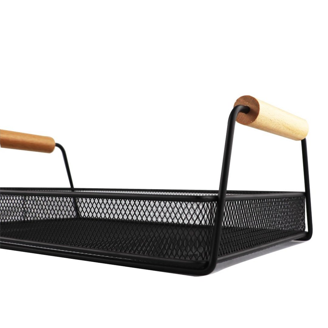 Fotografia para o produto Bandeja retangular Wire em metal com cabo de madeira L31,2xP20xA11cm cor preta