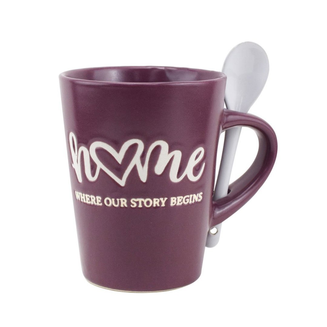 Imagem ilustrativa para Caneca em cerâmica com colher 320ml A12,5 cm cor rosa