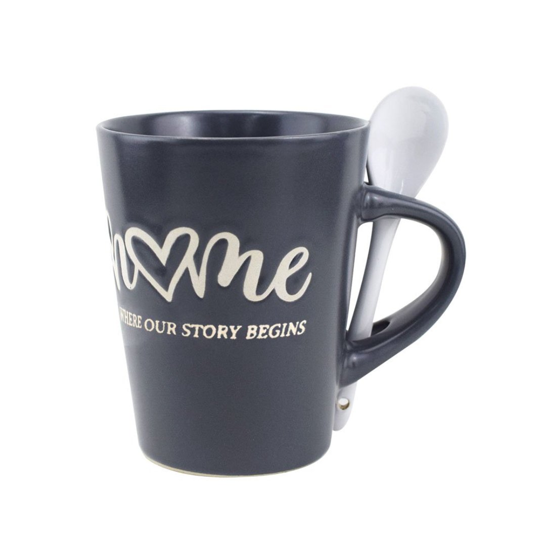 Imagem ilustrativa para Caneca em cerâmica com colher 320ml A12,5cm cor cinza